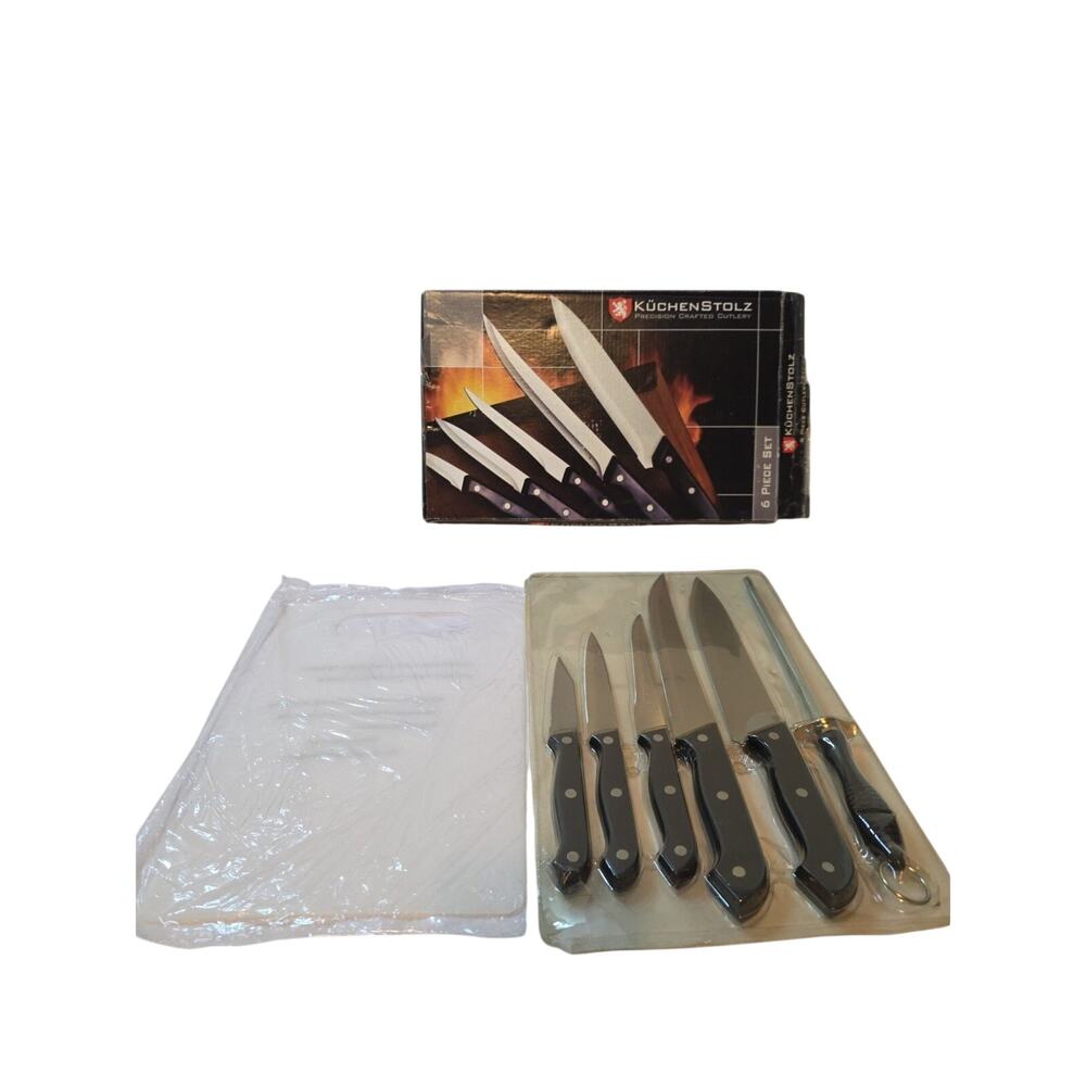 NEW KuchenStolz 6 piece Knife and Sharpener Cutlery Set Cutting Board